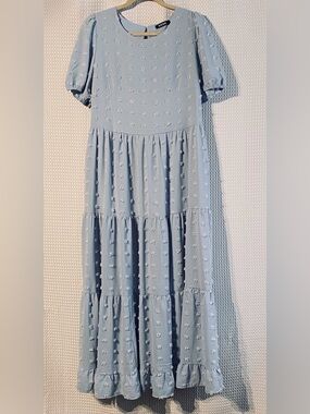 Light Blue Maxi Dress with Textured Dots